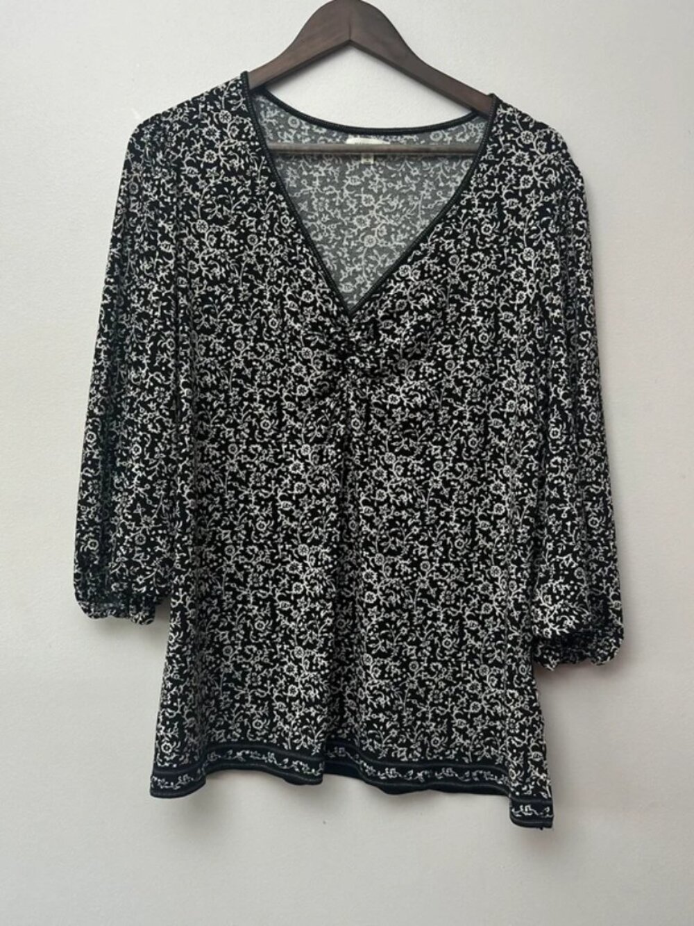 Max Studio Black White Patterned Blouse Long Sleeve 1X